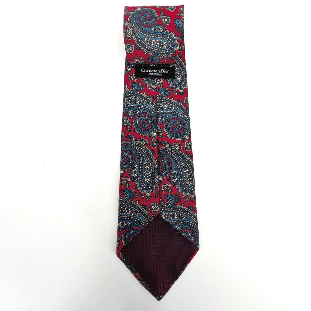 Christian Dior Monsieur Silk Tie Vintage Red Paisley Pattern Necktie - Picture 6 of 10